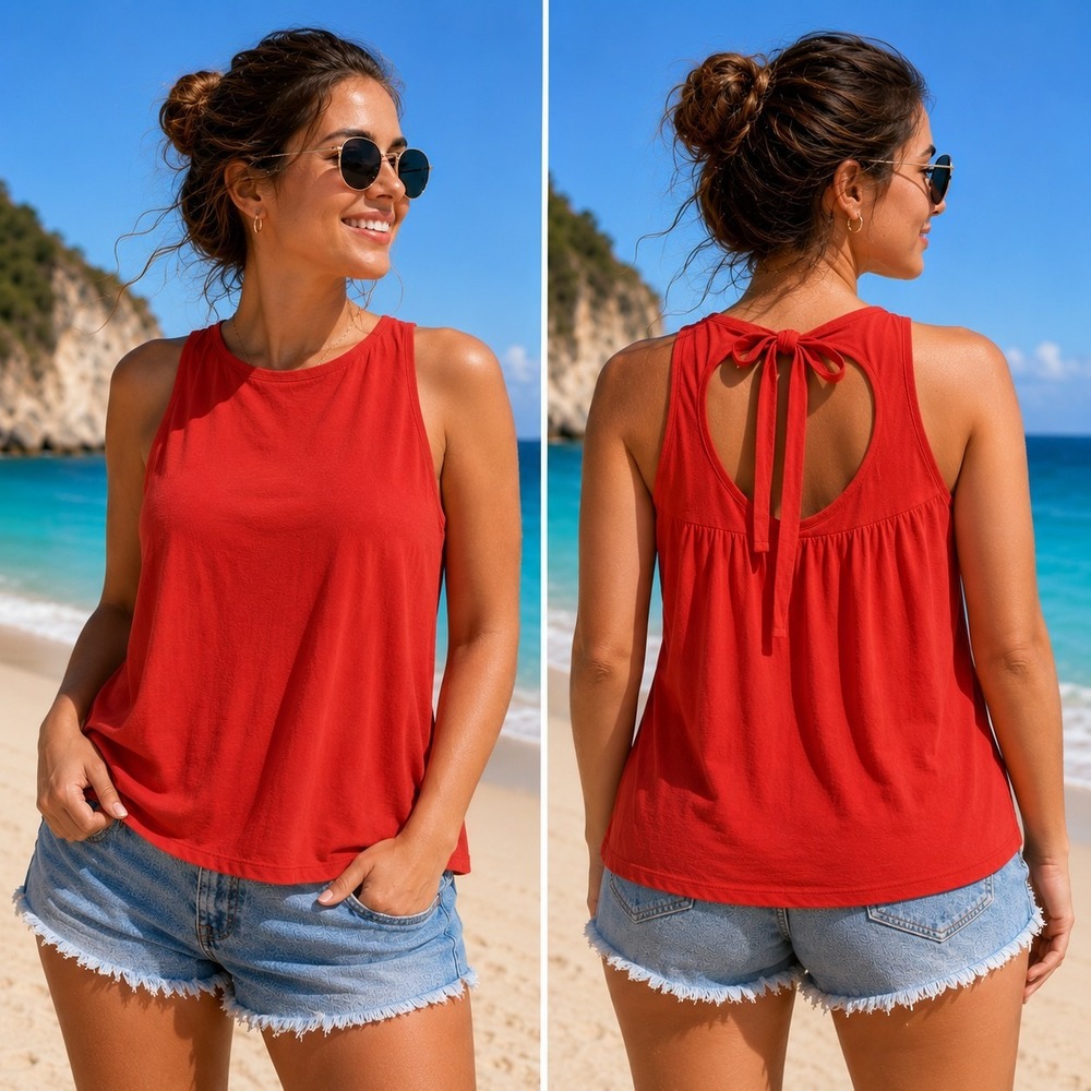 Loft Women's Petite Medium Tank Top Halter Tie Keyhole Back Softgirl Minimalist